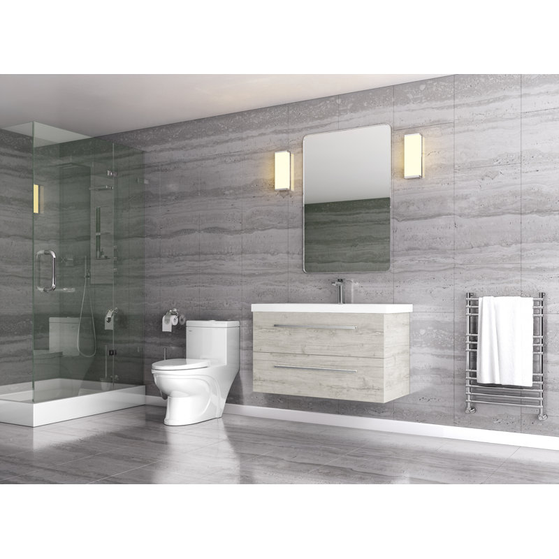 Orren Ellis Hancock 36'' Wall Mounted Single Bathroom Vanity with Solid Surface Vanity Top